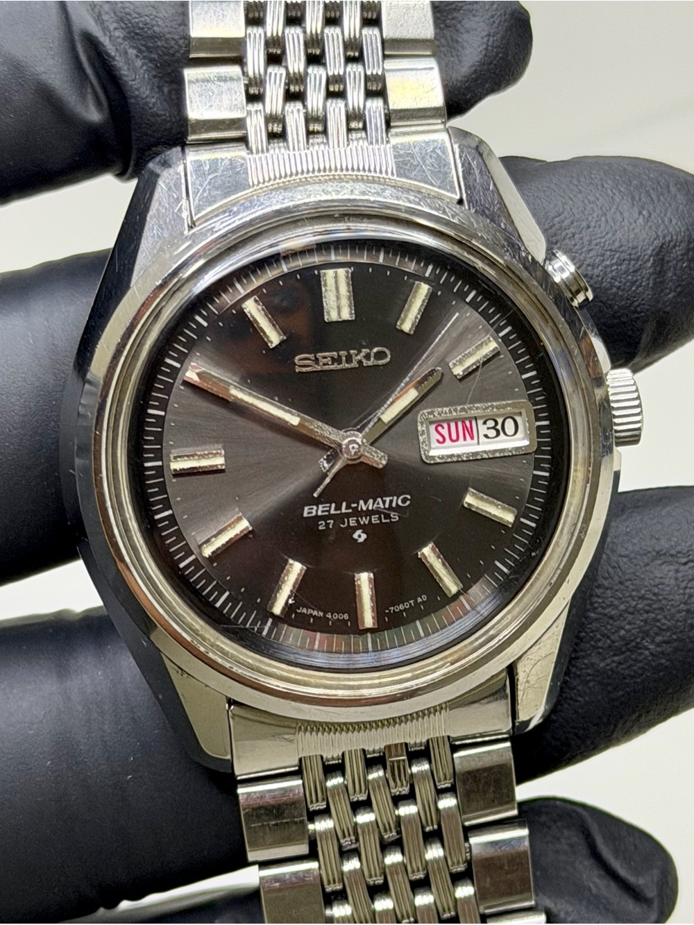 Seiko Bell-Matic 4006-7010 Automatic Day-Date 27-J Charcoal Dial 39mm Watch